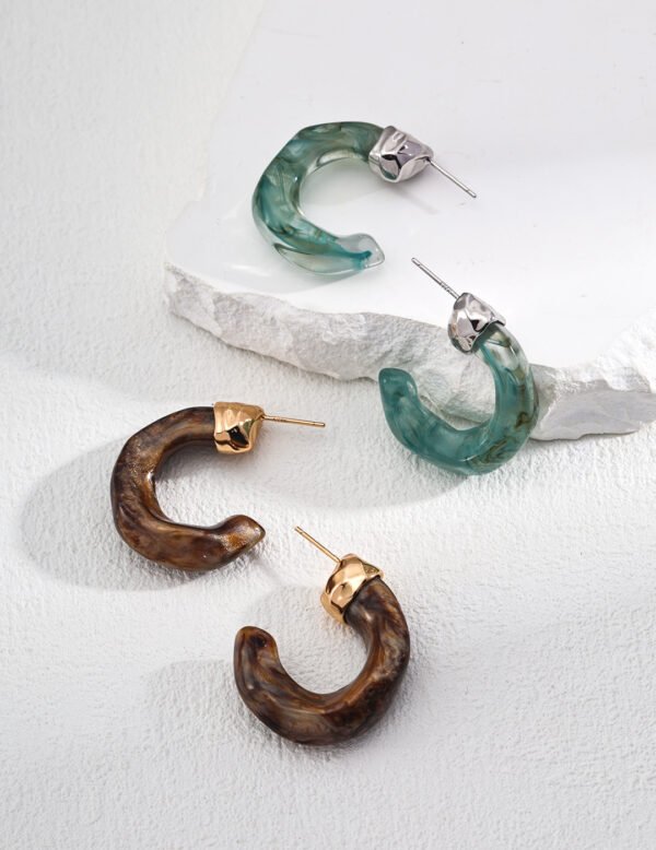 S925 Sterling Silver Imitation Moss Agate and Sea Willow Earrings - Image 3