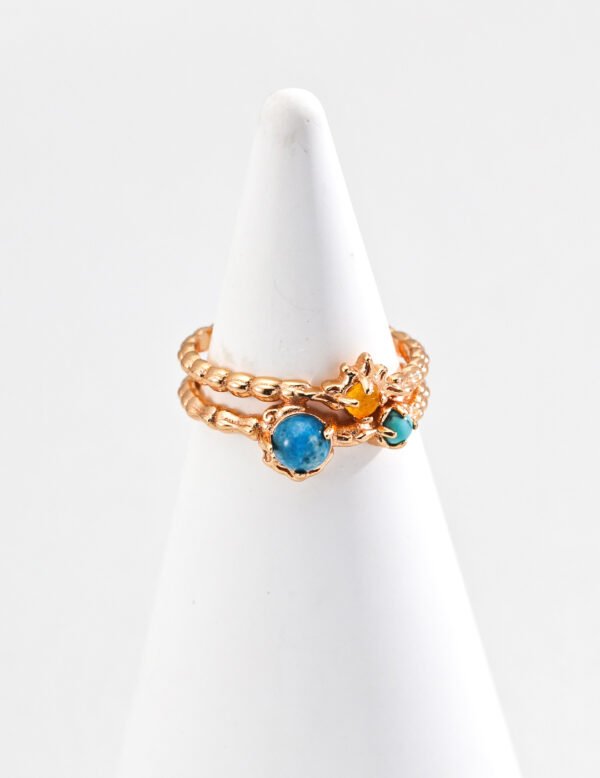 S925 Sterling Silver Vintage Synthetic Turquoise, Yellow Agate, and Apatite Ring - "Starry Night Dream"