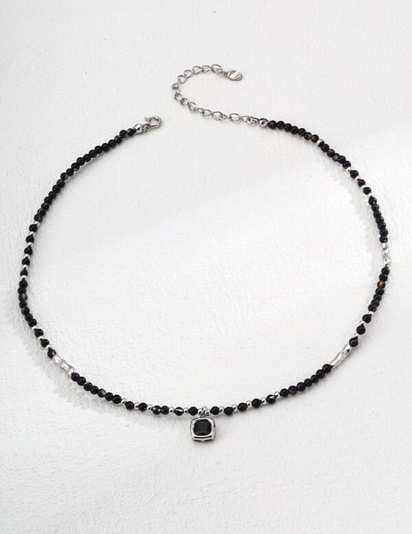 S925 Sterling Silver Round Smooth Black Onyx Necklace - Image 2