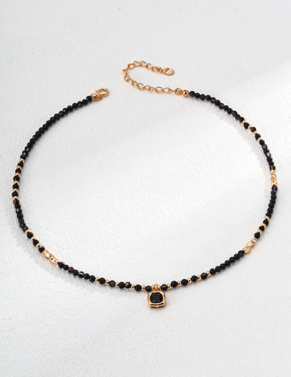 S925 Sterling Silver Round Smooth Black Onyx Necklace - Image 3