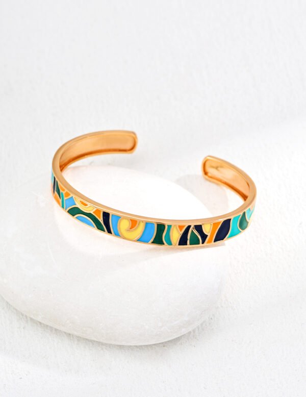 S925 Sterling Silver Enamel Bangle (Adjustable Size)