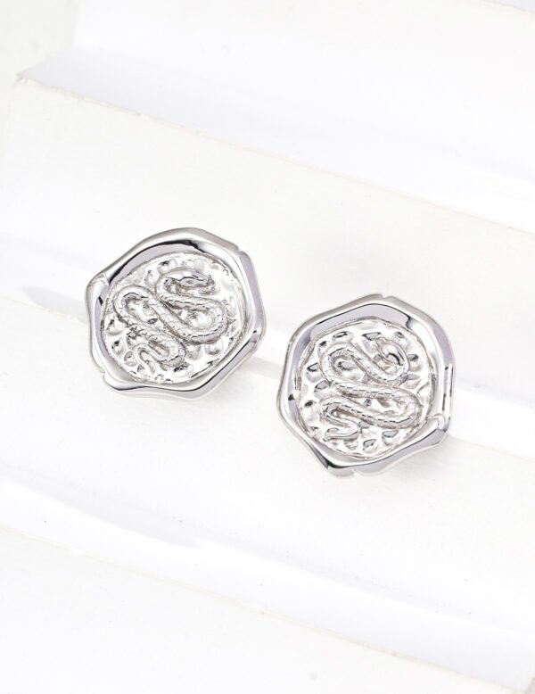 S925 Sterling Silver Vintage Chinese Zodiac Snake Earrings - Image 3