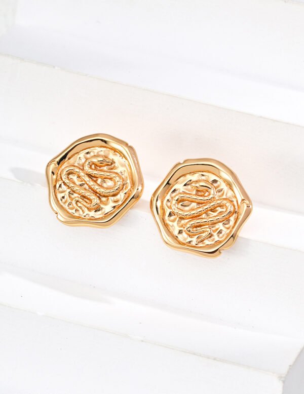 S925 Sterling Silver Vintage Chinese Zodiac Snake Earrings - Image 2