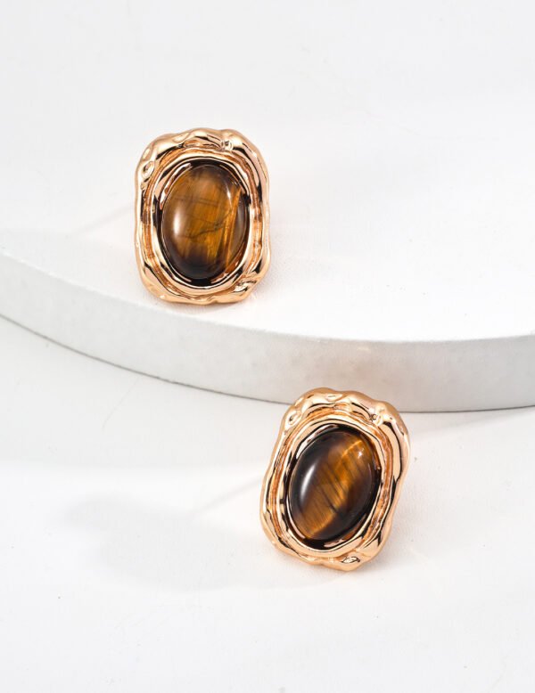 S925 Sterling Silver Vintage Natural Tiger's Eye Earrings - Image 2