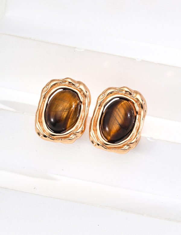 S925 Sterling Silver Vintage Natural Tiger's Eye Earrings