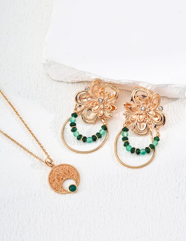 S925 Sterling Silver Vintage-Inspired Emerald, Agate, and Zircon Earrings - Image 3