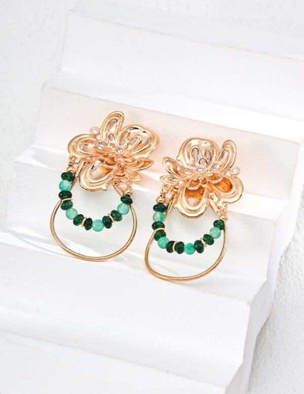 S925 Sterling Silver Vintage-Inspired Emerald, Agate, and Zircon Earrings