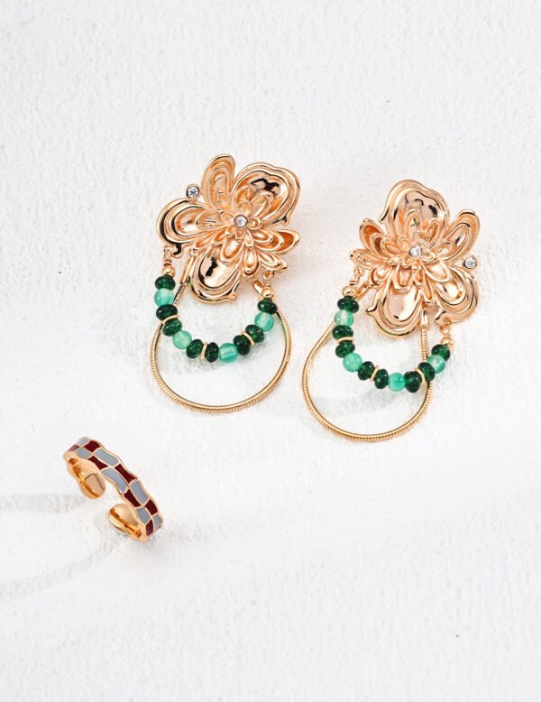 S925 Sterling Silver Vintage-Inspired Emerald, Agate, and Zircon Earrings - Image 2