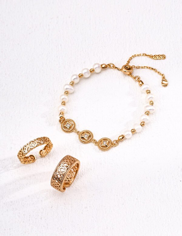 "Money Abundance" Series S925 Sterling Silver Zircon and Pearl Bracelet / Hairline Gold Bracelet - Image 2