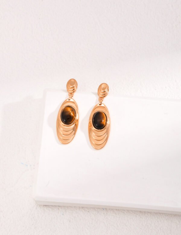 Tiger's Eye Earrings in Caramel Color with Ethnic Design - Image 9