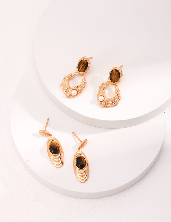 Tiger's Eye Earrings in Caramel Color with Ethnic Design - Image 8