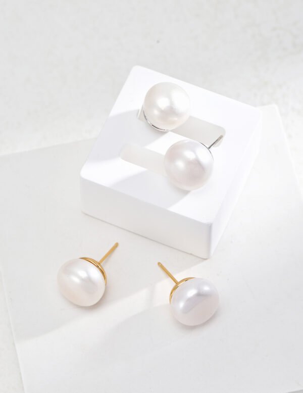 Sterling Silver Pearl Stud Earrings - Image 5