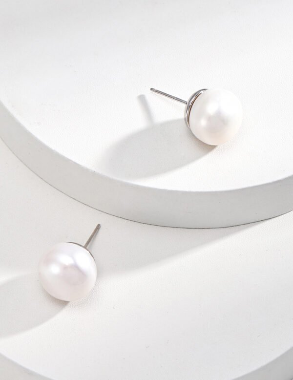 Sterling Silver Pearl Stud Earrings - Image 3