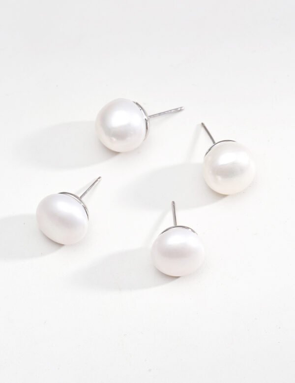 Sterling Silver Pearl Stud Earrings - Image 2