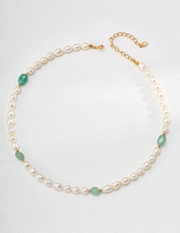 Natural Pearl Necklace with Jade Accents - Image 6