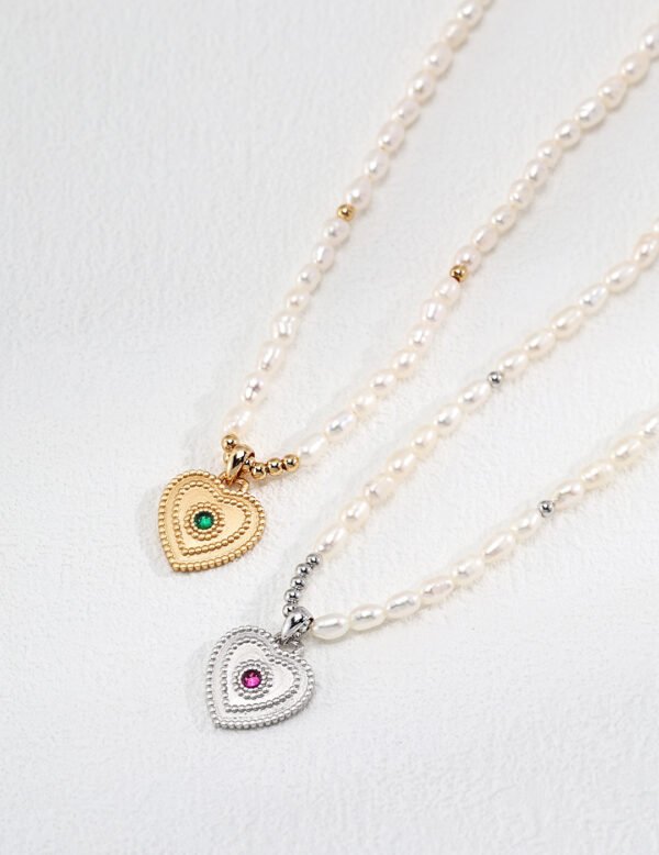 Natural Pearl Heart Pendant Necklace - Image 9