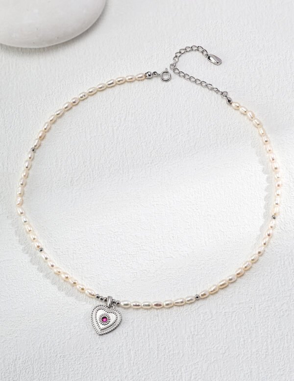 Natural Pearl Heart Pendant Necklace - Image 8