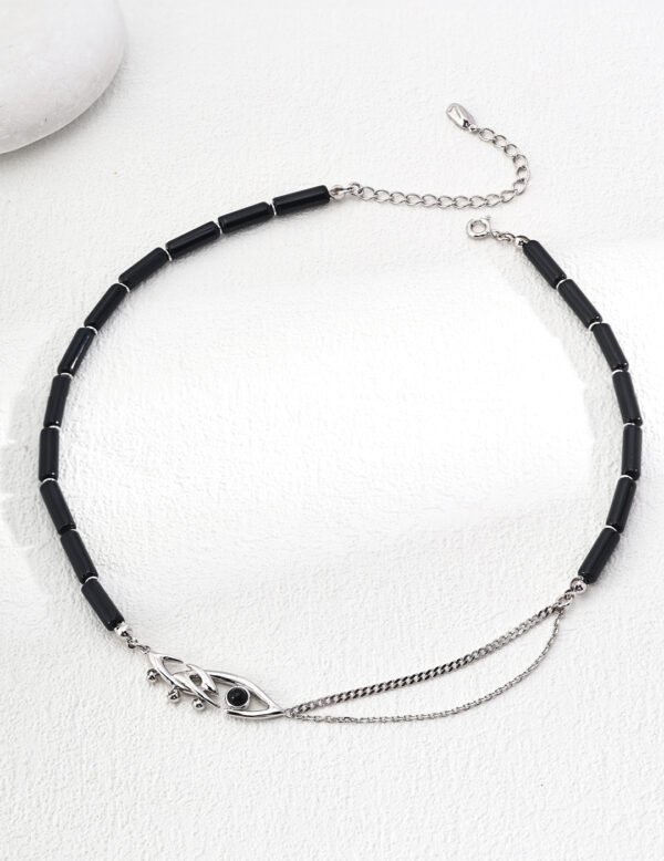 925 Sterling Silver Vintage Black Agate Necklace - Image 3