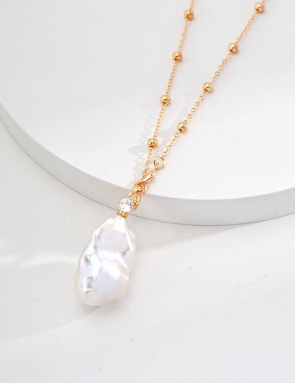 S925 Sterling Silver Natural Pearl and Zircon Necklace - Image 2