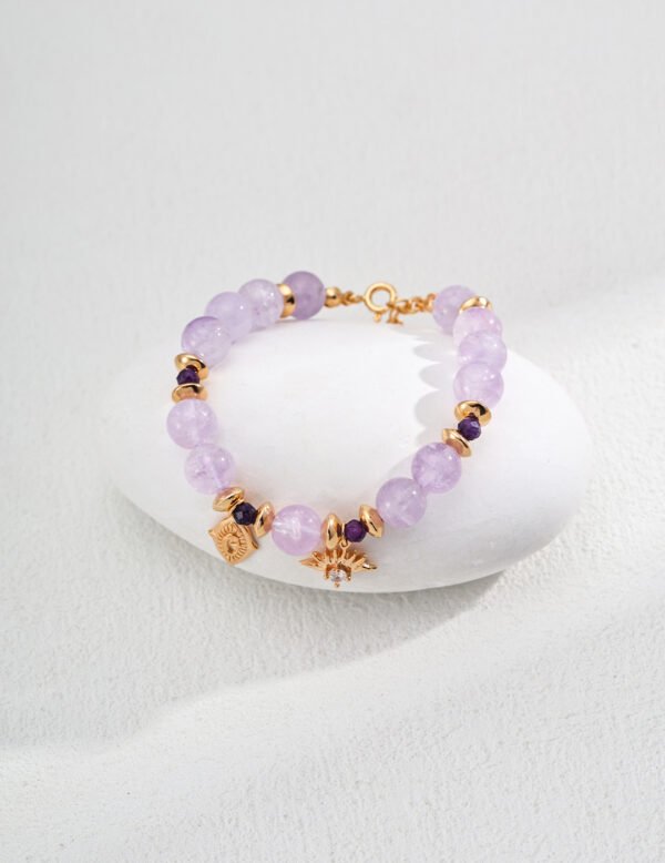 S925 Sterling Silver Lavender Amethyst Faceted Bead and Zircon Bracelet - Image 5