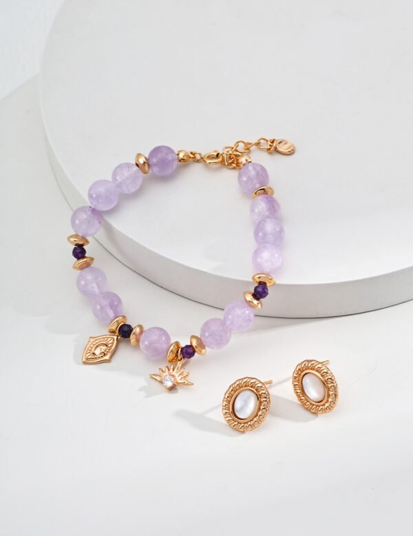 S925 Sterling Silver Lavender Amethyst Faceted Bead and Zircon Bracelet - Image 4