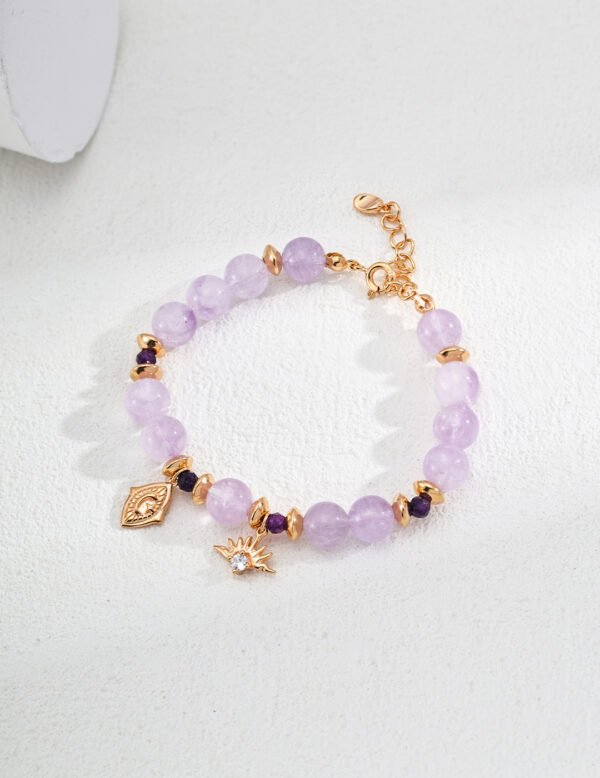 S925 Sterling Silver Lavender Amethyst Faceted Bead and Zircon Bracelet - Image 2