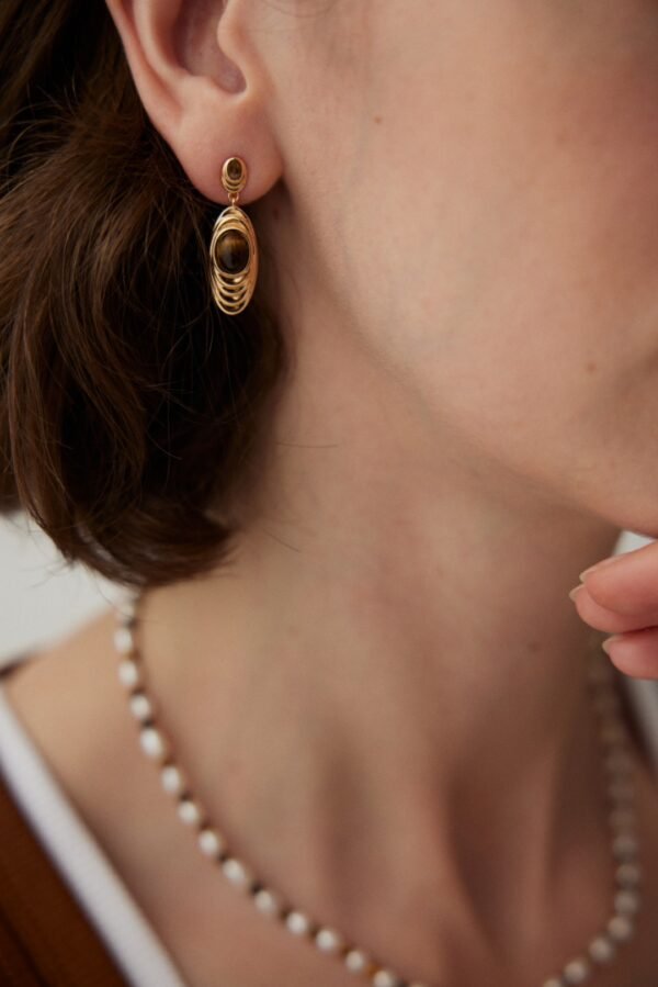 Tiger's Eye Earrings in Caramel Color with Ethnic Design - Image 7