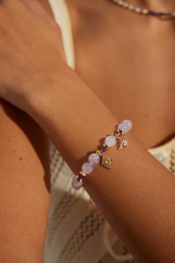 S925 Sterling Silver Lavender Amethyst Faceted Bead and Zircon Bracelet - Image 9