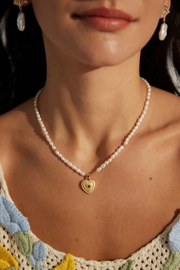 Natural Pearl Heart Pendant Necklace - Image 6