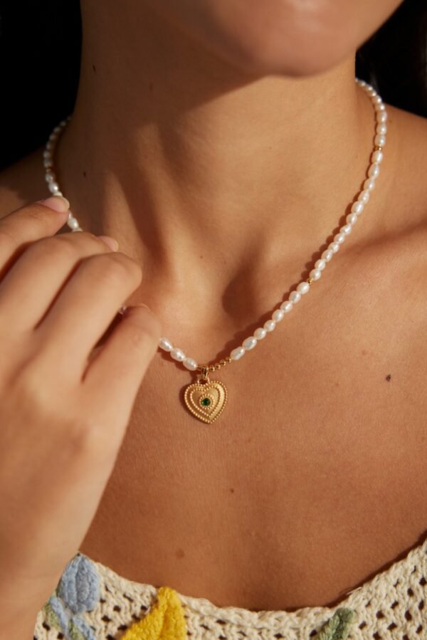 Natural Pearl Heart Pendant Necklace - Image 2