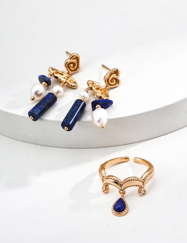 S925 Sterling Silver Vintage Natural Lapis Lazuli & Zircon Ring - Image 3