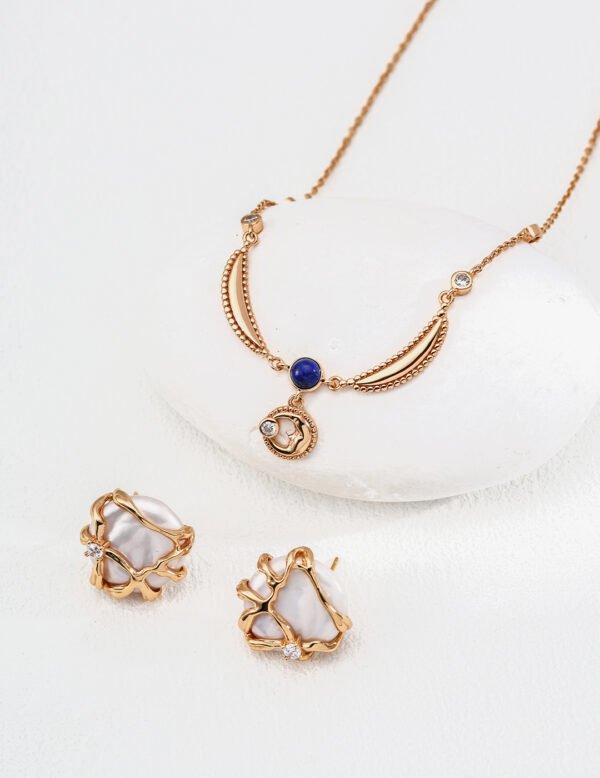 S925 Sterling Silver Lapis Lazuli & Zircon Necklace Set - Image 3